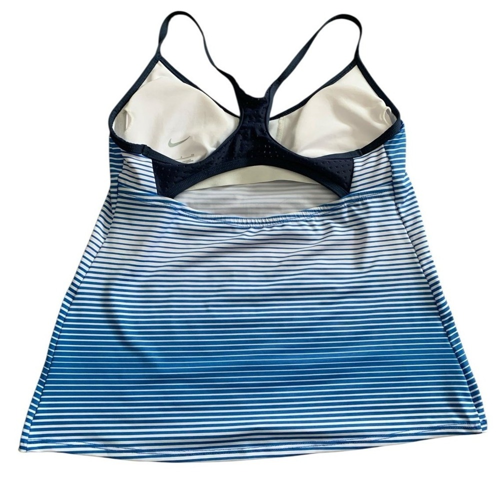 Nike Tankini Swim Top W Small Blue White Striped Racerback Athletic Swimwear - Picture 3 of 5